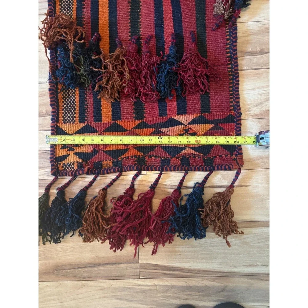 Vintage‎ Handwoven Wool Kilim Wall Hanging Tribal Tassel Tapestry Red Orange